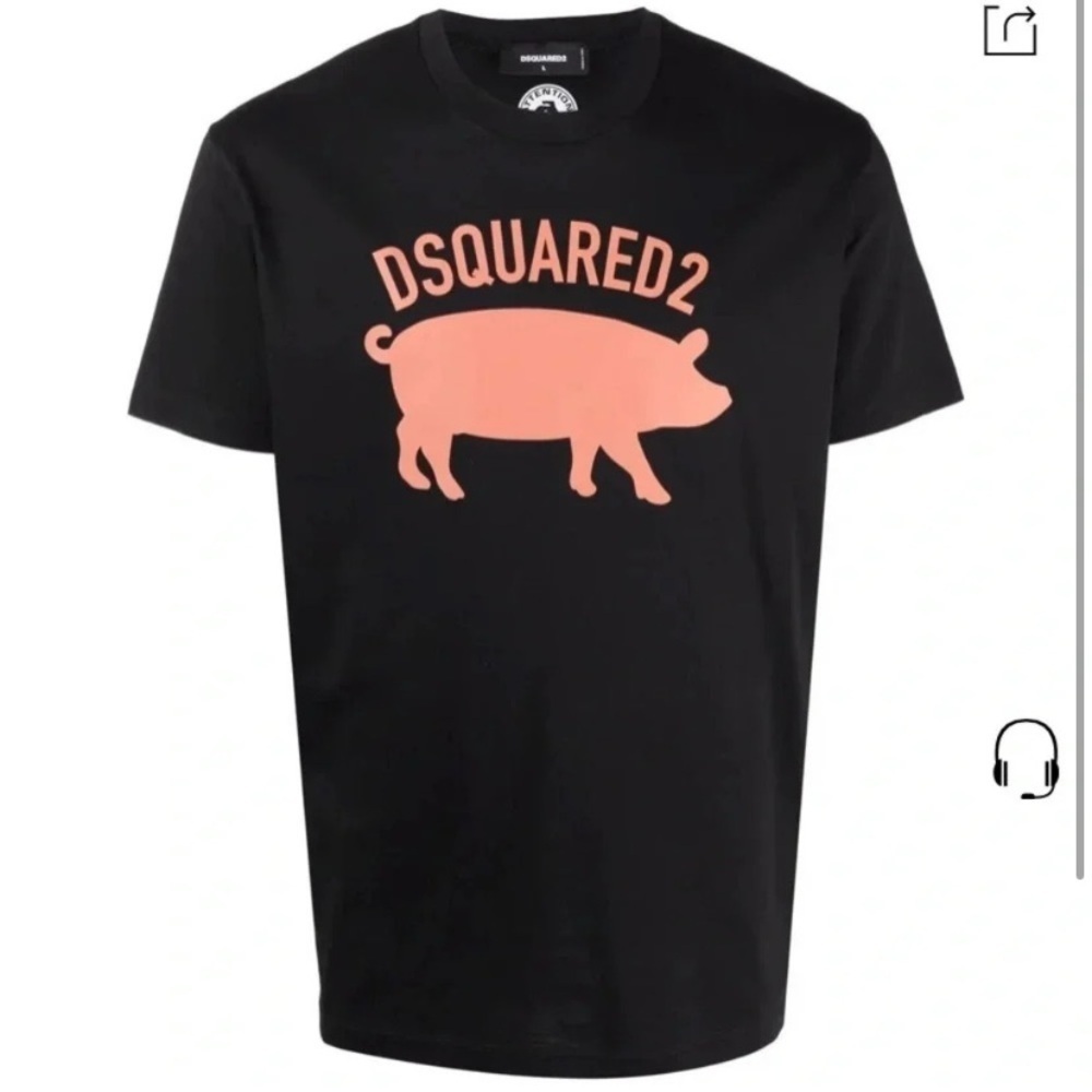 DSQUARED2 Black T-Shirt with Pink Pig Graphic size XS-S​
